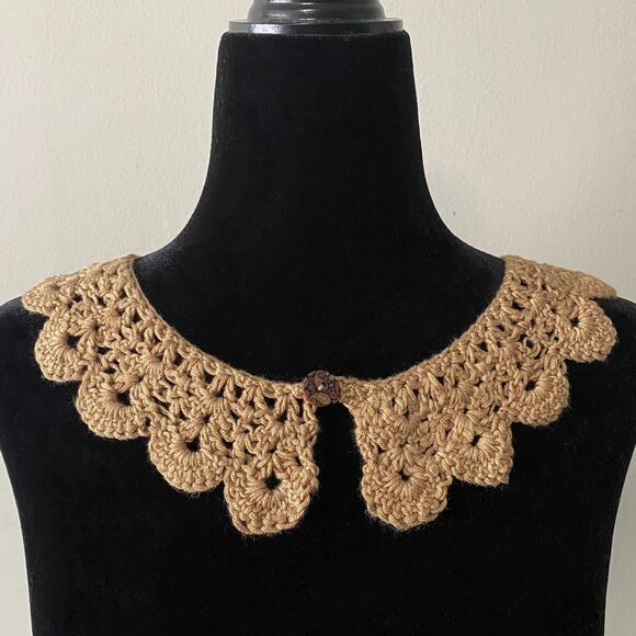 Handmade Crochet Gold Bamboo Rayon Cotton Collar Neckwear Accessory - Picture 1 of 6